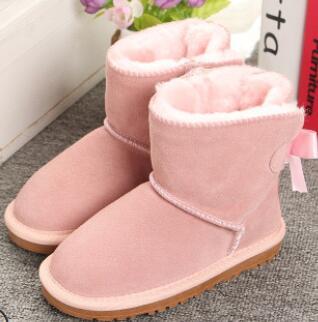 

Children Bailey 1 Bows Boots Genuine Leather toddlers Snow Boots Solid Botas De nieve Winter Girls Footwear Toddler Kids Boots Shoes pink, Black;grey