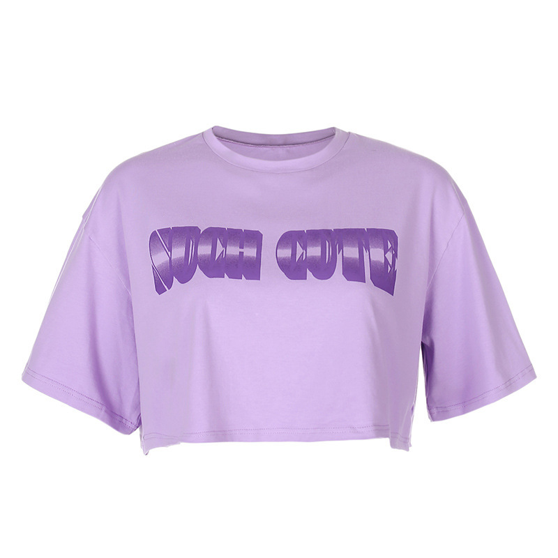 

Paris Girl Summer Letter Print Hip-Hop Street Style Cotton Tshirt Harajuku Short Sleeve Loose Basic Streetwear Crop Top Women 210524, Purple