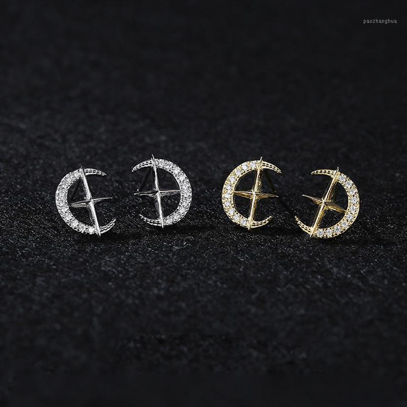 

Stud Zircon Earrings Star Moon For Women Creative Korean Fashion Trendy Hip Hop Design Student Lady Jewerly Gifts BOYULIGE, Golden;silver