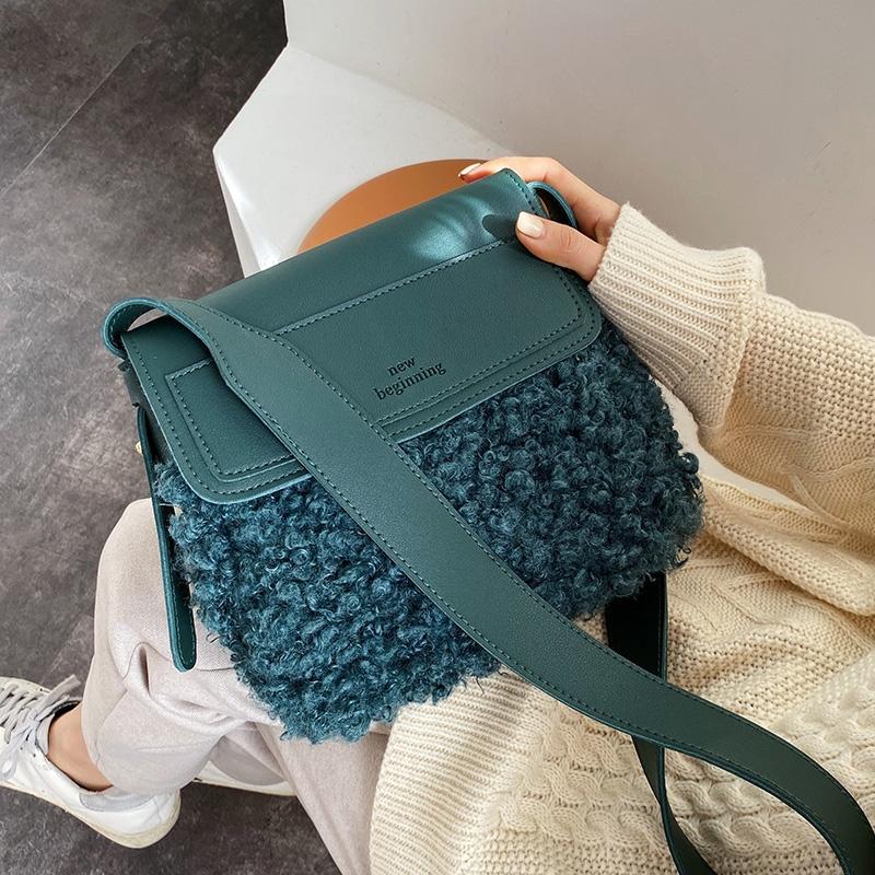 

Fashion ambswool Women Shoulder Bags Designer Letter Plush Messenger Bag Luxury Faux Fur Crossbody Bag Ladies Small Flap Purses, Green bag