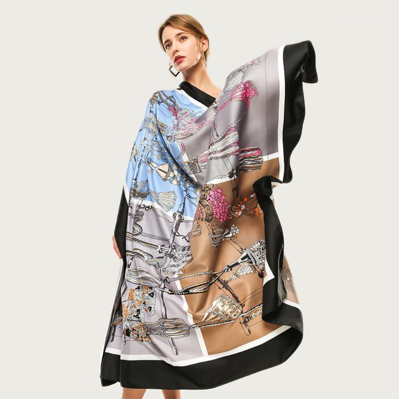 

Scarves Women Square Silk Neck Scarf Bronzing Luxury Print Foulard Female Trave Bright Stole [3631]