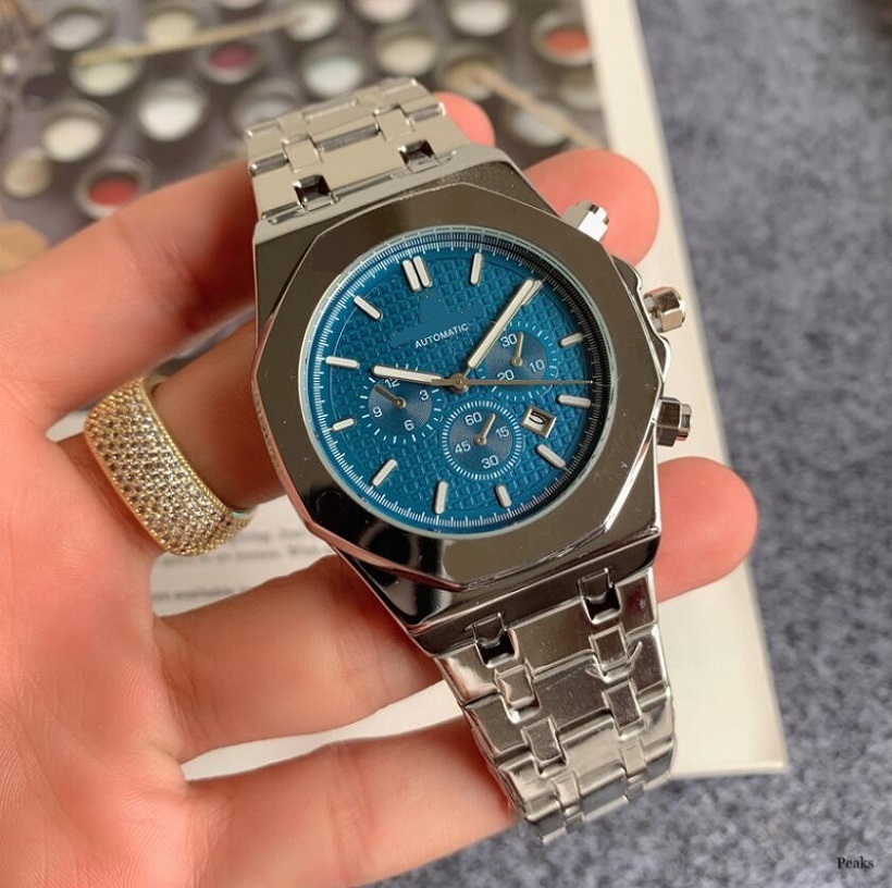 

All Dials Working Stopwatch Mens Fashion Quartz Watch Men Top Casual Military Wristwatch 42mm Full Stainless Steel Clock Famous Relogio Masculino, Slivery;brown