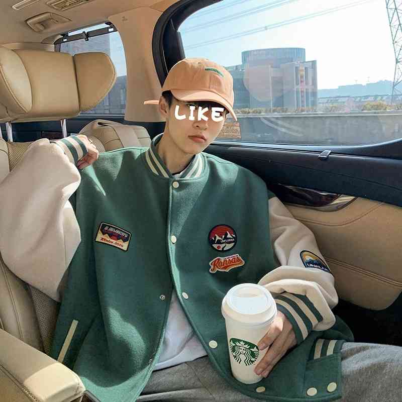 

Baseball uniform men's fashion brand loose spring and autumn jacket, Green