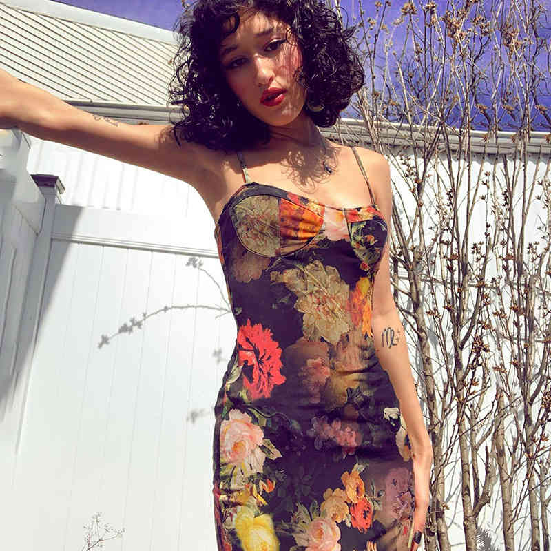 

Casual Dresses European and American fashion sexy casual women' wear flower print with chest sling elastic slimming mini short dr, Black