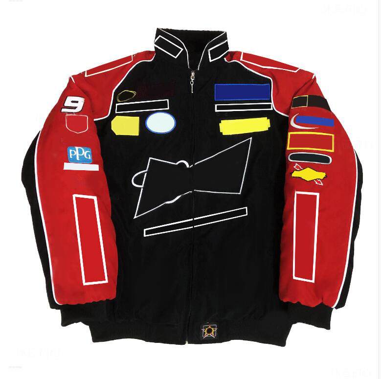 F1 team overalls, fully embroidered logo retro racing cotton padded jacket-image-686282974