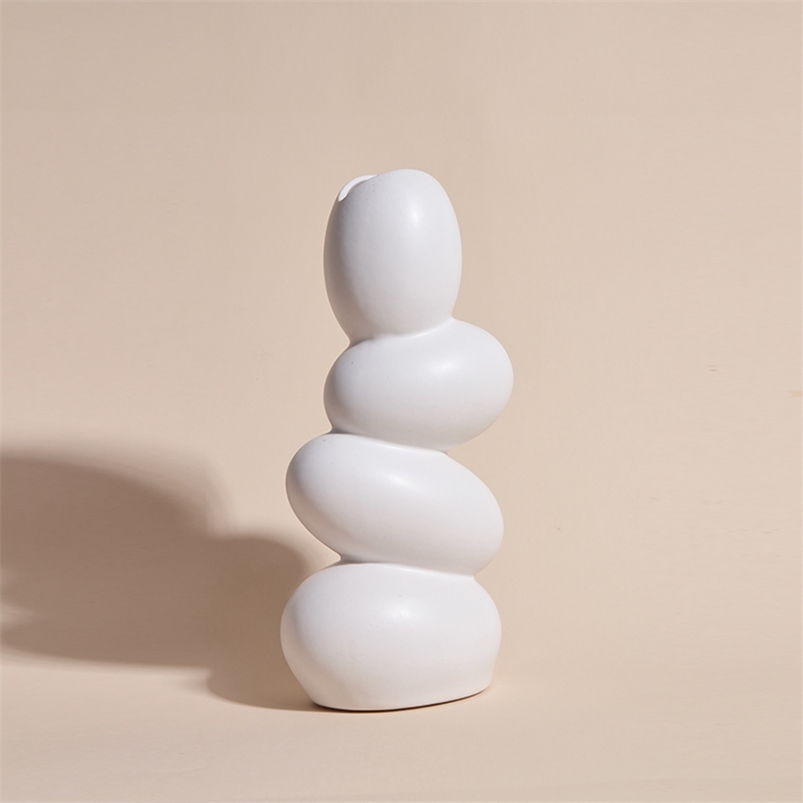 

Creative White Egg Shape Flower Vase Ceramic Decorative Art Filler Tabletop Container Nordic Home Office Collectibles Decor 210610
