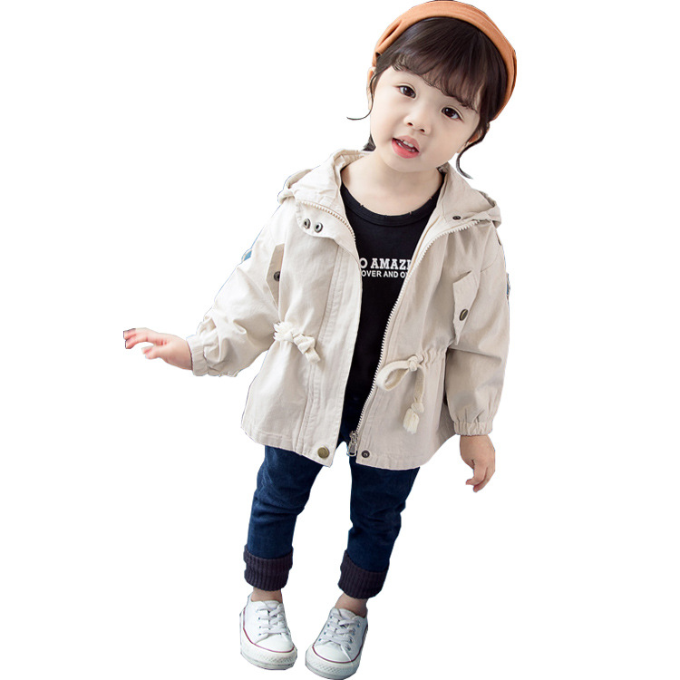

Fashion Autumn Spring Girls Windbreaker Jacket Children Girl Clothes Coat Hooded Solid color Kids Girl Outerwear For 1-4Years, Pink