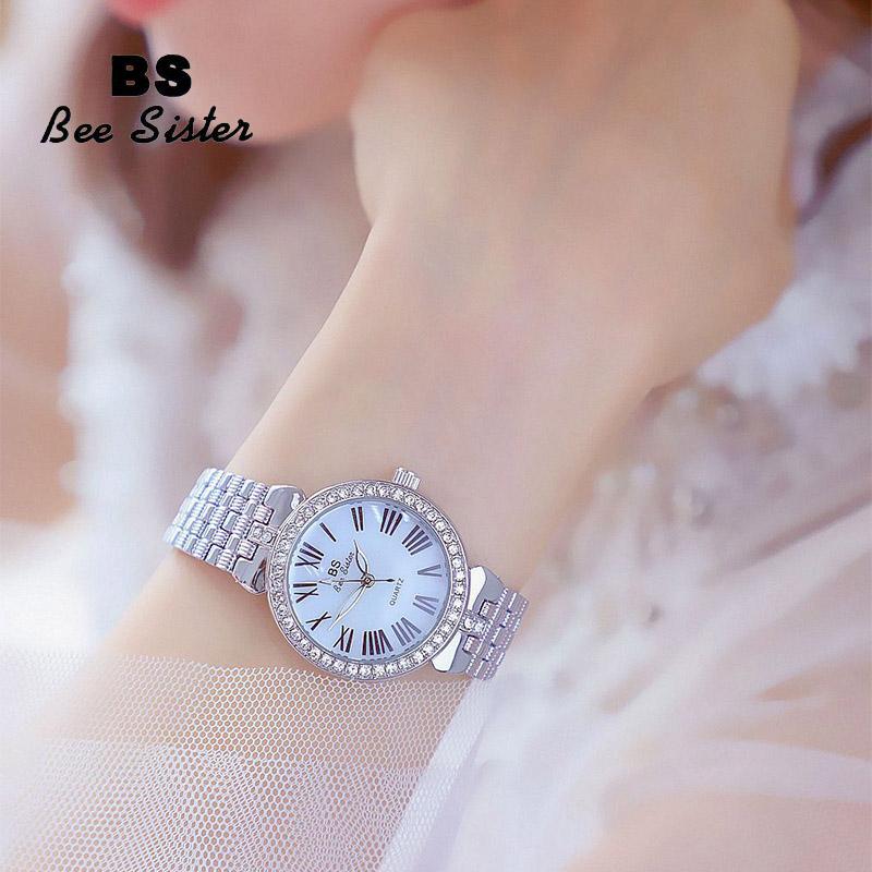 

Wristwatches 2021 Luxury Women Watches Top Brand Roman Number Quartz Ladies Rhinestone Wristwatch Relogios Femininos, Silver