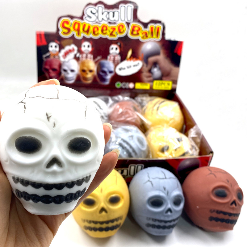

Fidget Toys Squishy New hot selling skeleton head powder ball TPR vent extrusion pinch music tricky toy