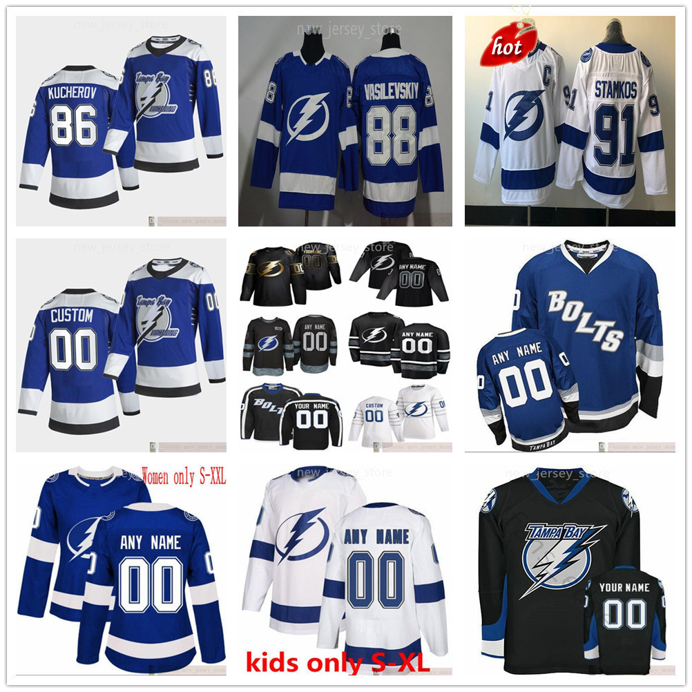 

Custom Reverse Retro Man Women Youth Kids Hockey Jerseys 91 Steven Stamkos 86 Nikita Kucherov 21 Brayden Point Victor Hedman Blake Coleman B, Black;red