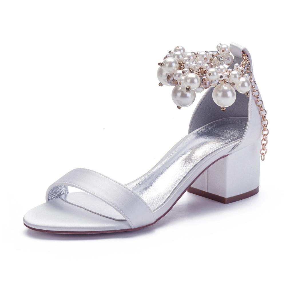 

Sandals mid heels satin pearls wedding sandals toe open foot buckle ankles block formal dance party wearing VJQE, 1# shoe box