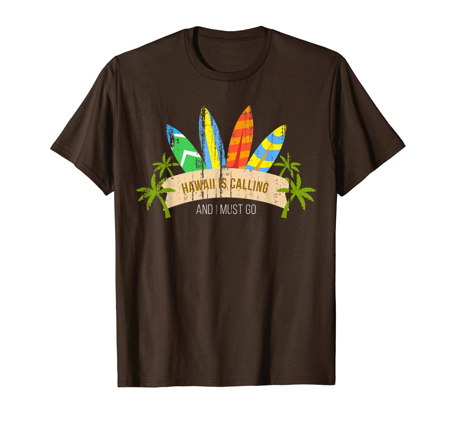 

distressed retro hawaii is calling and i must go gift t-shirt, White;black
