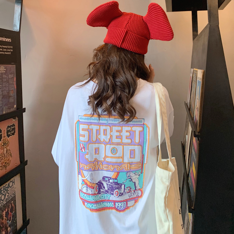 

QNPQYX New Women Streetwear T-shirts Casual Loose Oversized T Shirt Women Leeter Printed Three Quarter Sleeve Tee Shirt Female, A1