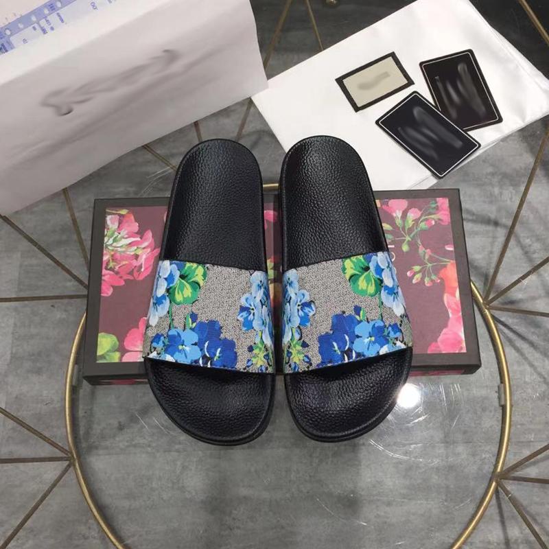 

Designer Slippers Men Women Slipper Classic Flat Slides Leather Platform Rubber Sandals Flowers Blooms Sandal Summer Beach Sandal, Color 4