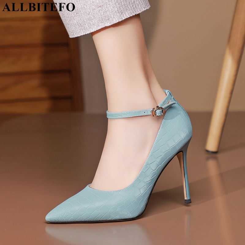 

ALLBITEFO sexy high heels genuine leather ankle buckle wedding women shoes women heels shoes alons hauts femme high heel shoes 210611, As picture