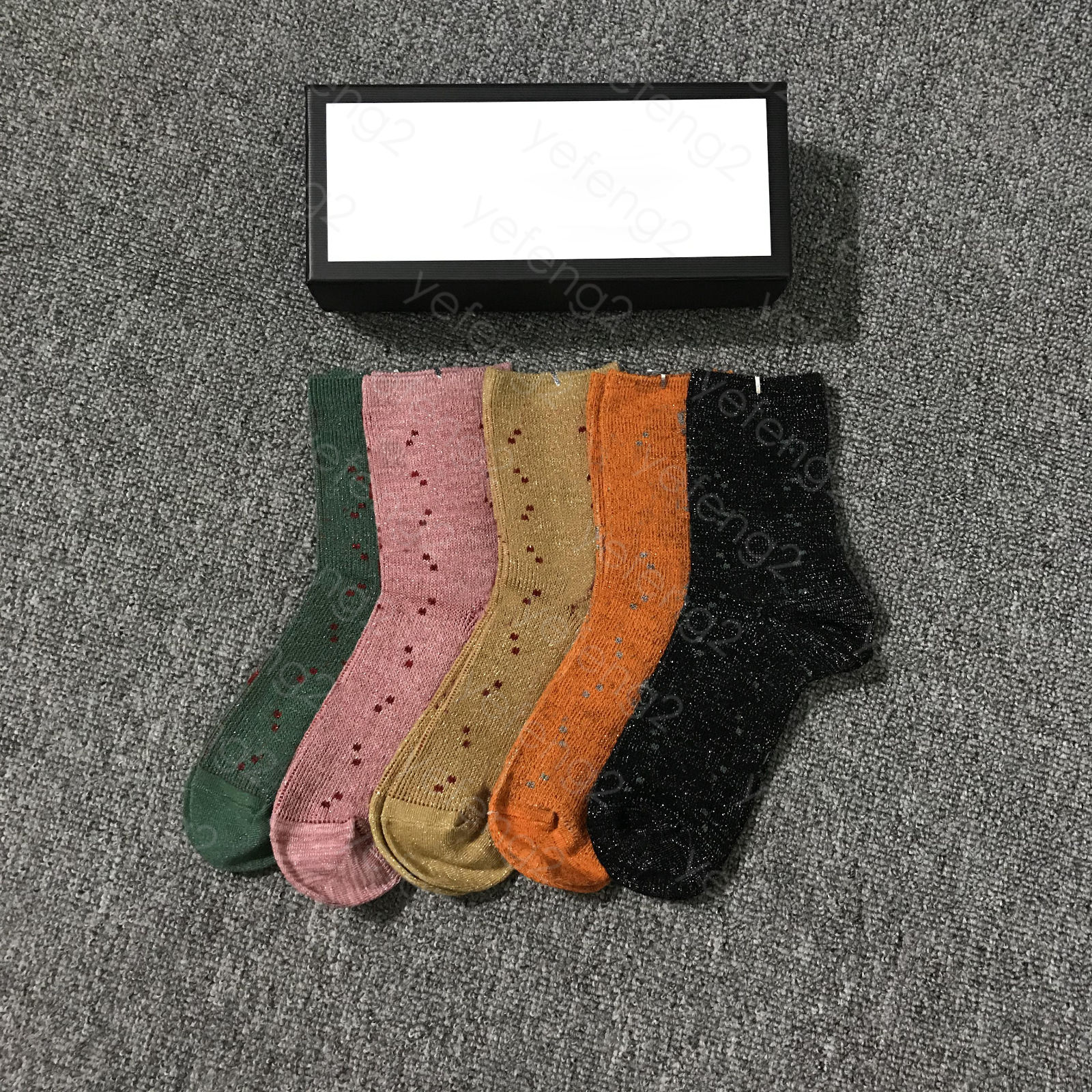

womens socks classic italy fashion Casual wear Letter Printed Medium sock Cotton With box Five Pair redom color, Mix color