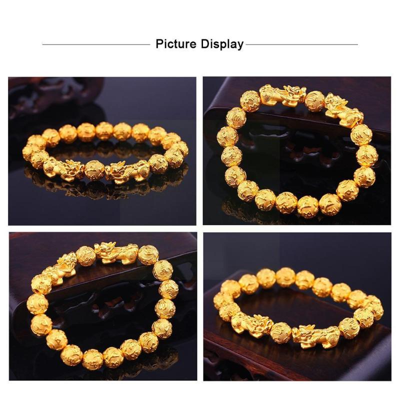 

Charm Bracelets Eng Shui Sand Gold Beads Bracelet Unisex Wristband Health Jewelry Bangles Rich Good Golden Luck And Wealth K5S4, Golden;silver