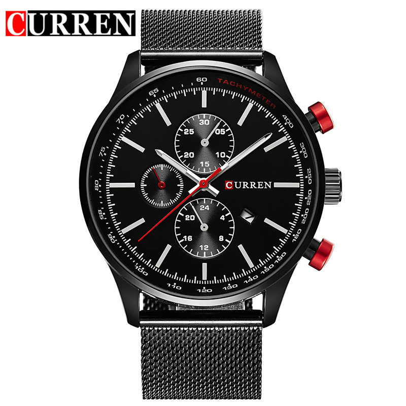 

CURREN 8227 Watches Men Military Sport Wristwatch Relogio Masculino Leather Quartz Watch erkek saat Gold Clock Full Steel Business Causal Wristwatches, Silver black
