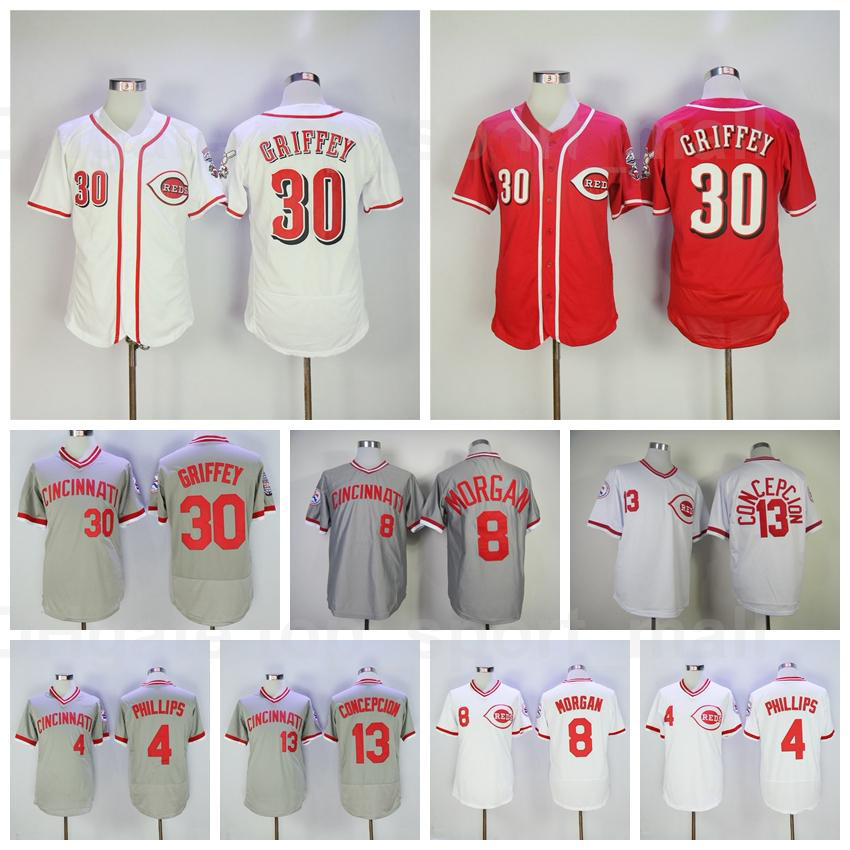 

1976 Retror Baseball Vintage 8 Joe Morgan Jersey 13 Dave Concepcion 30 Ken Griffey 4 Brandon Phillips Retire Pullover Team Red White Grey, Blue;black