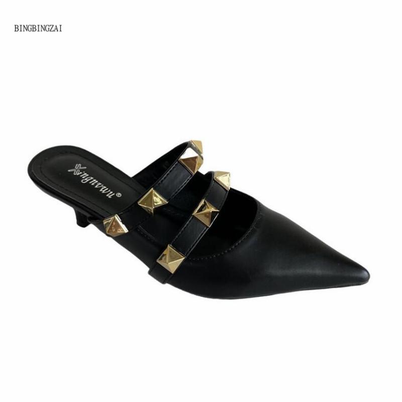 

Fashion Net Red Ladies Slippers Super Sexy Sandals High Quality Shoes 5cm Heels Size 3, Black