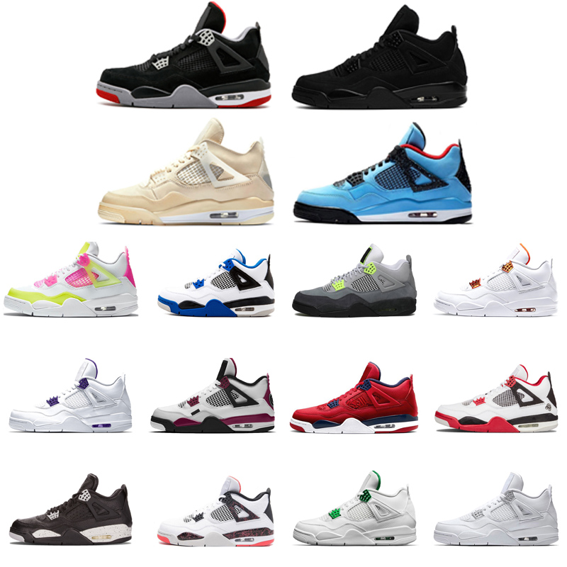 

4 4s jumpman basketball shoes men bred Black Cat Cool Grey FIBA Sail University Red orange metallic Royalty sport sneaker size 40-46, Wings