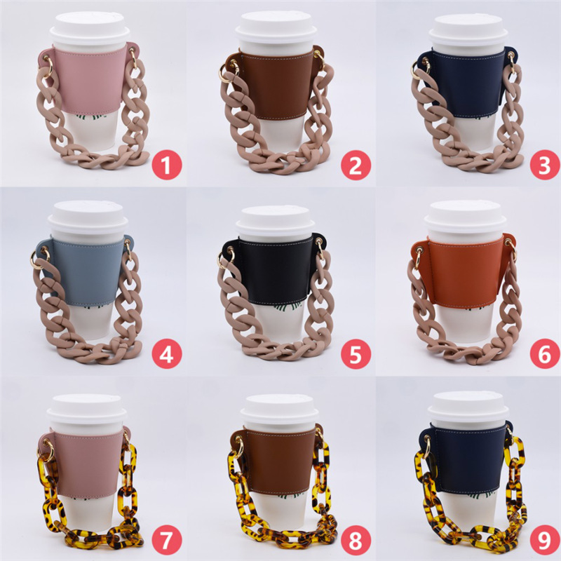 

Coffee Cup Holder Chain,Reusable Drinkware Handle PU Cups Sleeve with Strap for Cold Drinks,Hot Beverage Cover,Portable Travel Mup Sleeves Tea Drink Carrier
