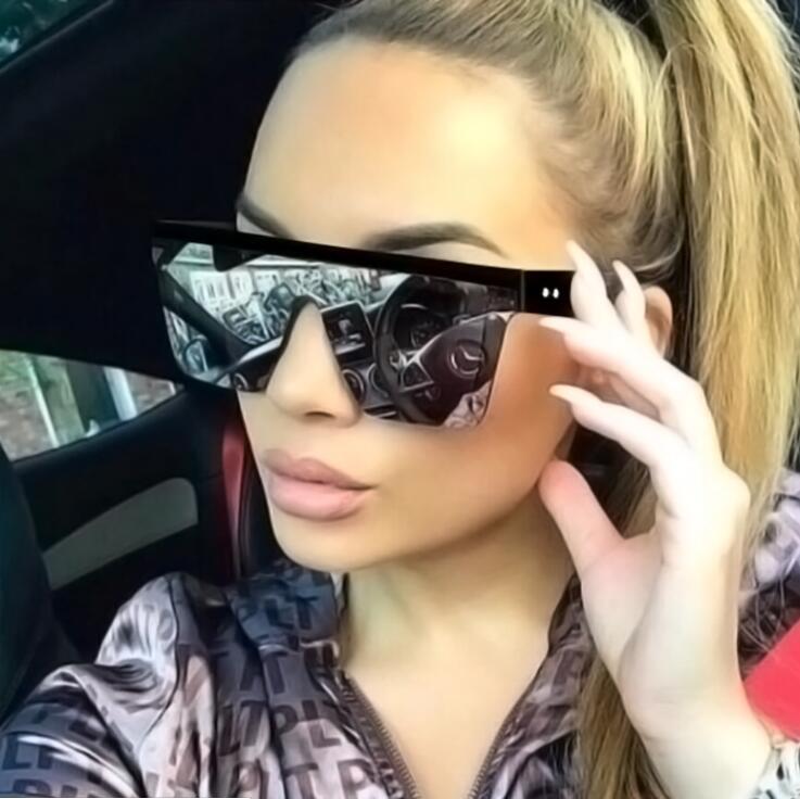 

Sunglasses 2021 Oversized Women Big Frame Square Flat Top Rivet Sun Glasses Female Men Vintage Mirror Shades Gradient UV400
