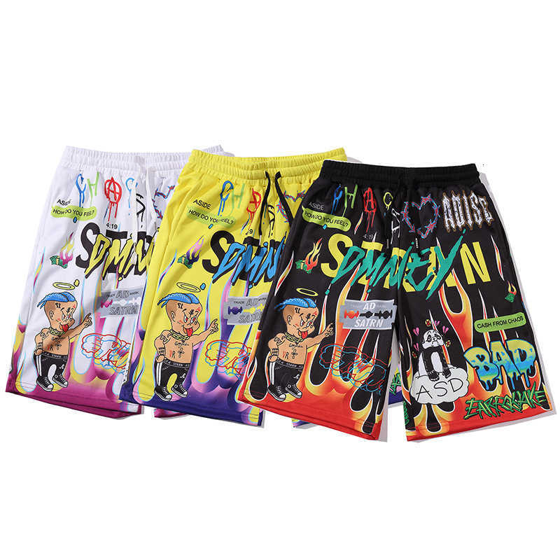 Chao Brand Alphabet Printed Beach Shorts Men&#039;s Summer Hip Hop Sports Casual 5-point Middle School Pants Students-image-701758977