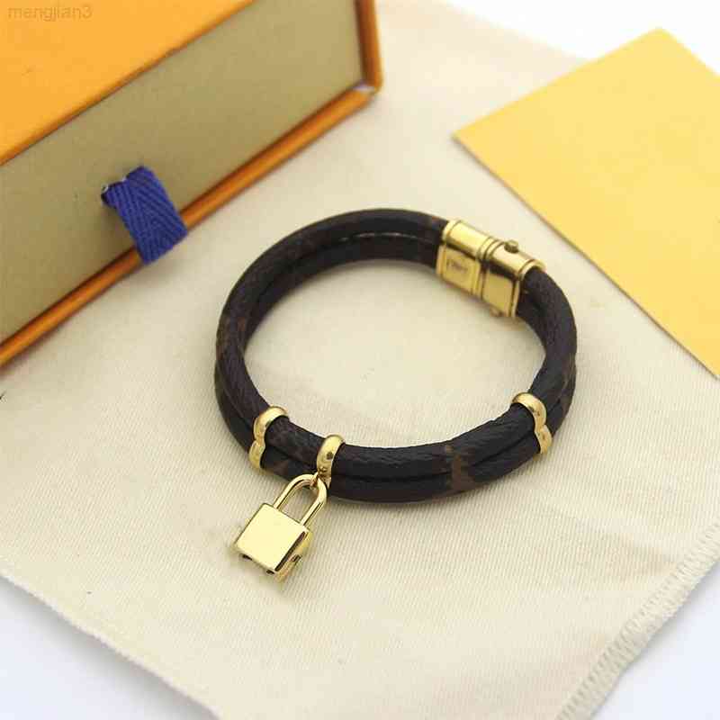 

Letter Bracelet Double Ring Cuff Lock Old Flower High Quality Leather Bracelets Stainless Steel Pendant Fashion, White