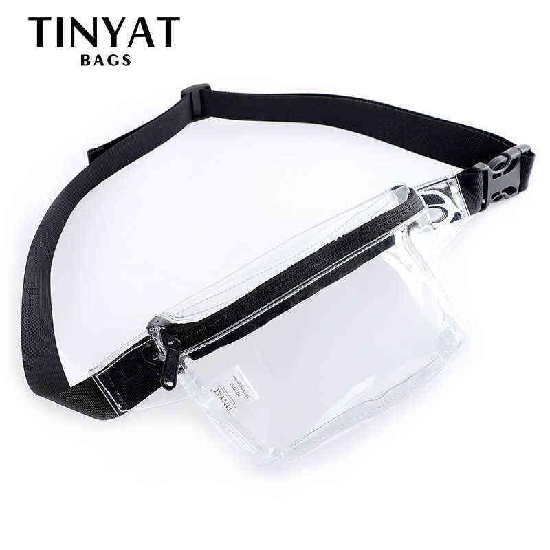 

TINYAT waist bag pouch women money phone belt pvc clear female fanny pack hip jelly banana for girl transparent 211228, Black