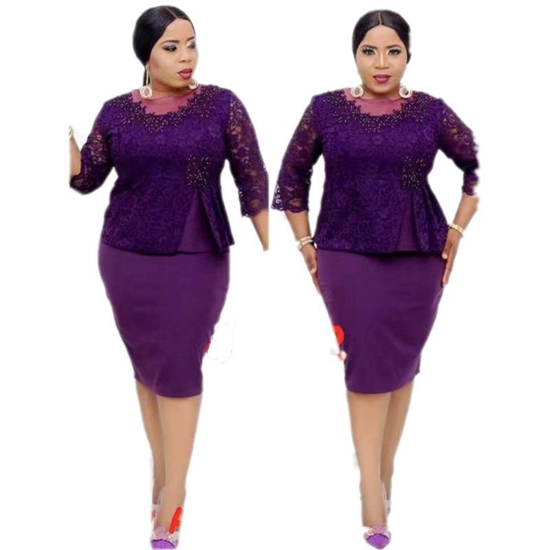 

Casual Dresses High Quality Dress African Fashion And Elegant Women's Knee Length Skirt Mesh Lace Sleeve Hip Professional 2021 Spring, Blue