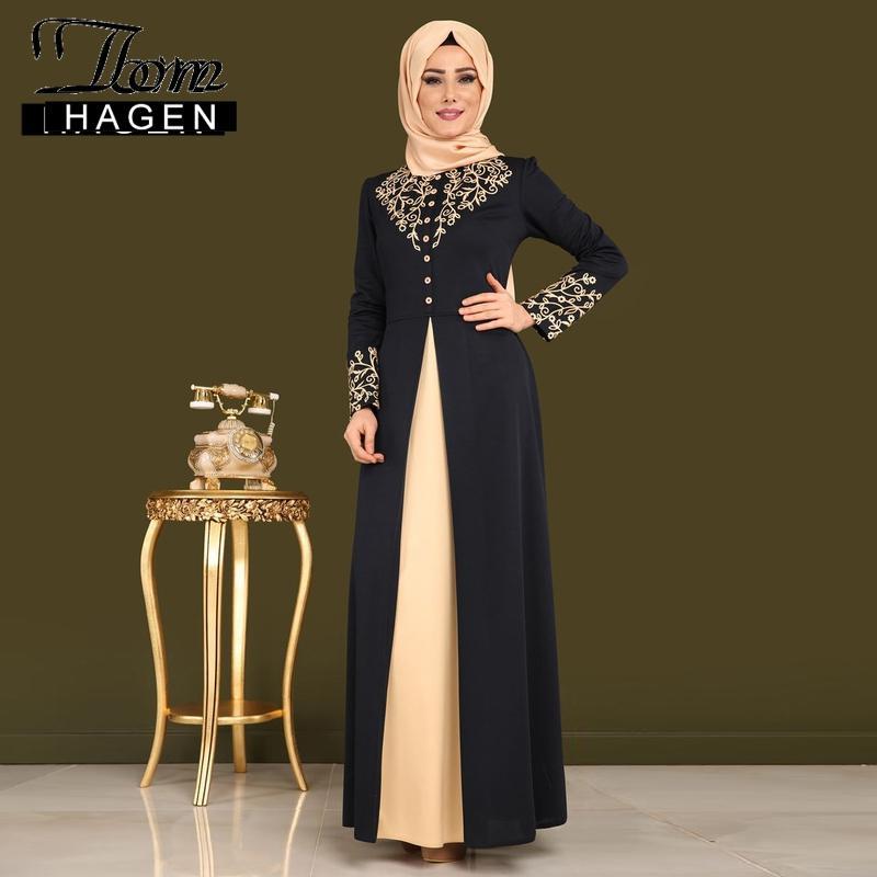 

Casual Dresses Tom Hagen Beautiful Muslim Dress For Women Summer Long Female Black Kaftan Dubai Arabic Islamic Clothing