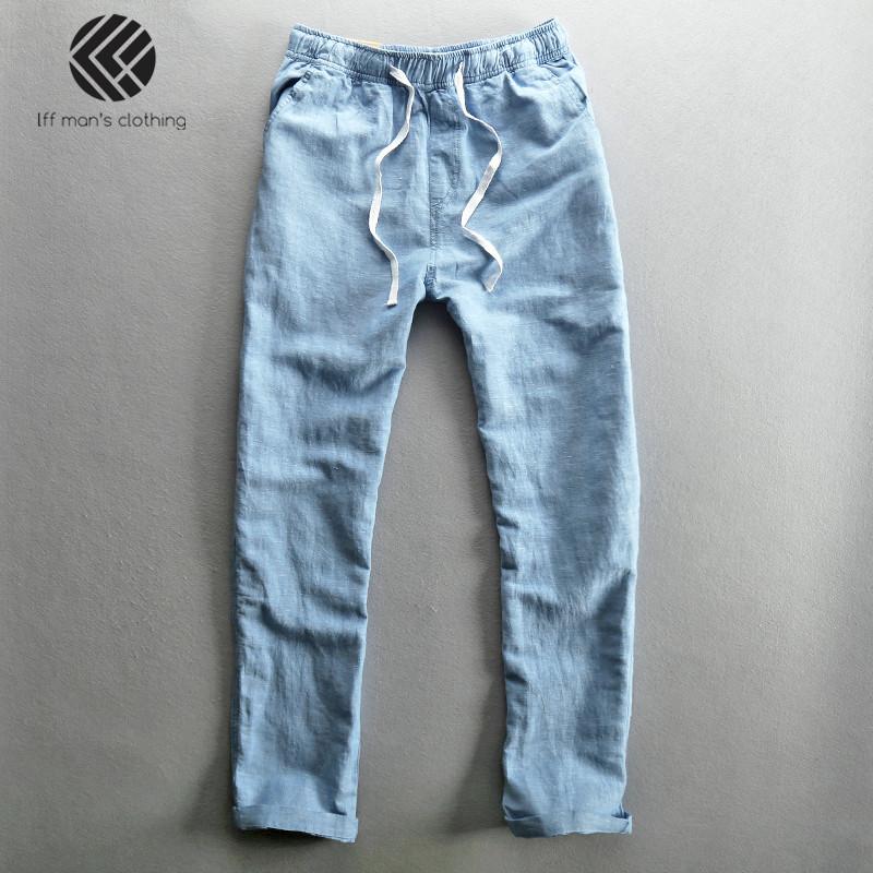 

Men's Pants Qingshan Men Summer Fashion Brand Solid Color Cotton Linen Thin Straight Male Casual Loose Simple Blue Khaki Trousers, Black