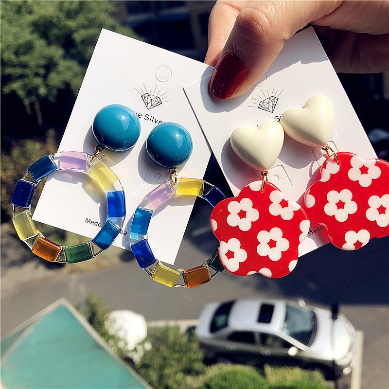 

Dangle & Chandelier Earrings 2021Trend Multicolor Round Jwellery Acrylic Resin Cute Hoop Blue Fashion Korean For Women 2021, Silver