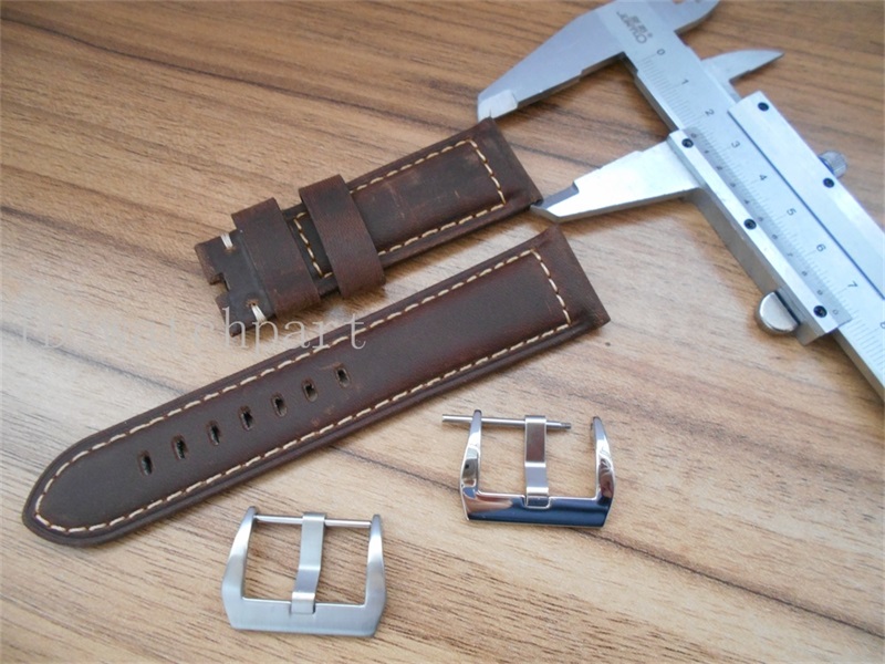 

Mens Watch Cray Horse Leather Watch Strap with Brush / Polish Buckle Fit 44mm PAM Serial AAA Watches in 24mm Watchband, Black;brown