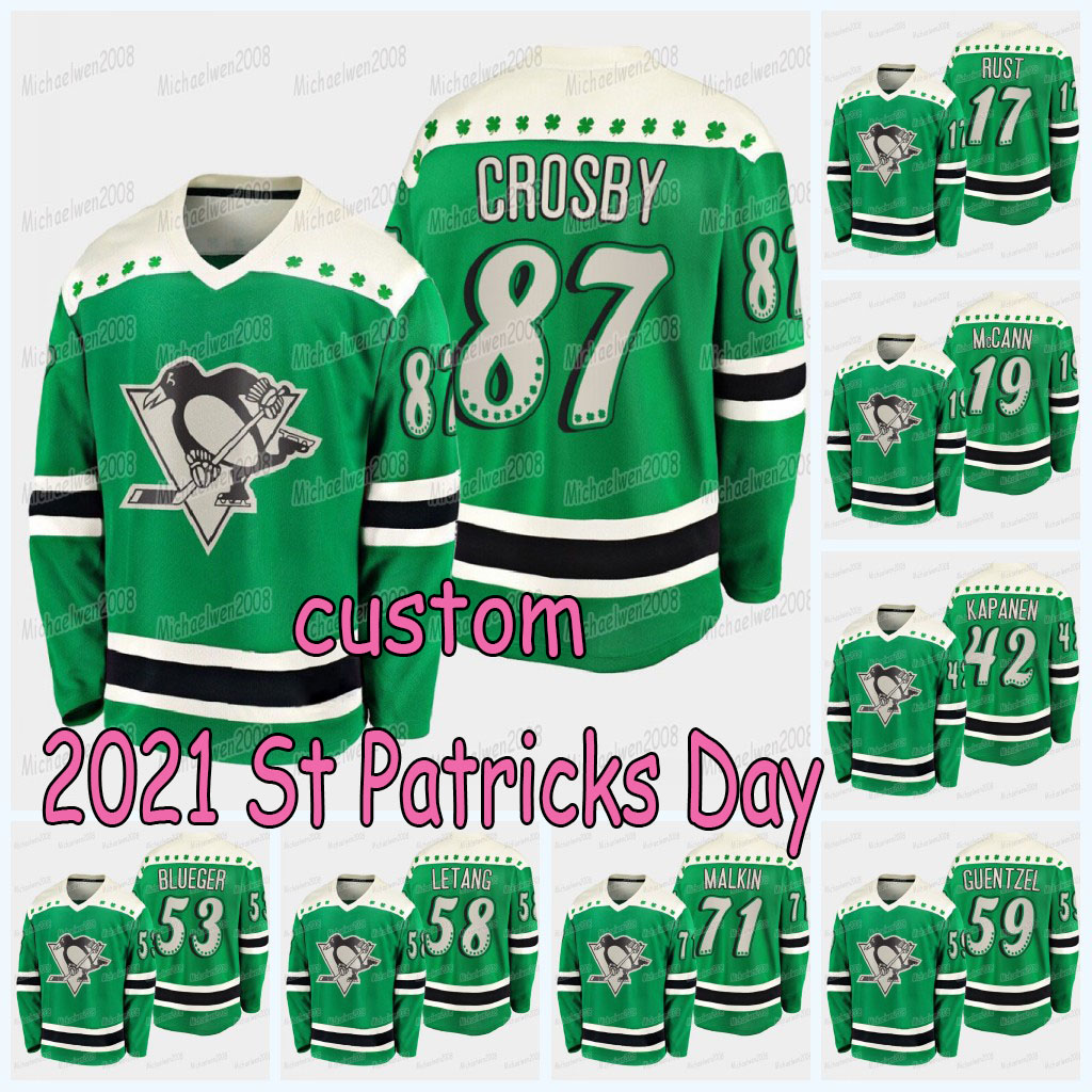 

Pittsburgh Penguins 2021 St. Patricks Day Jersey Sidney Crosby Jake Guentzel Teddy Blueger Juuso Riikola Bryan Rust Brian Dumoulin Justin Sc, Black;red