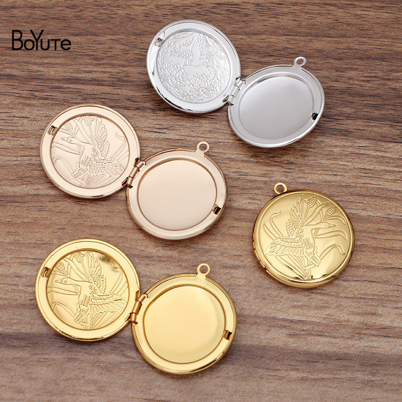 

BoYuTe (10 Pieces/Lot) Round 32*6MM Metal Brass Swan Floating Locket Can Open Diy Memory Photo Locket Pendant, Silver
