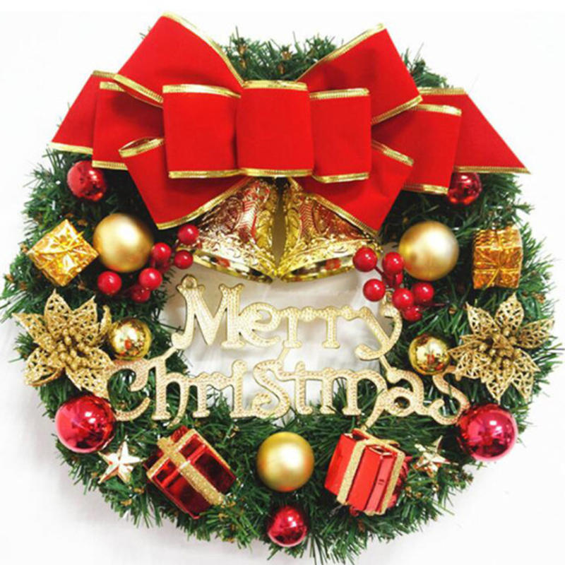

Beautiful 30CM/12 INCH Artificial Christmas Wreath Front Door Ornament Wall Garland Hanging Rattan Ornaments Bow Bell Party Show Window Decoration HY0134, As picture