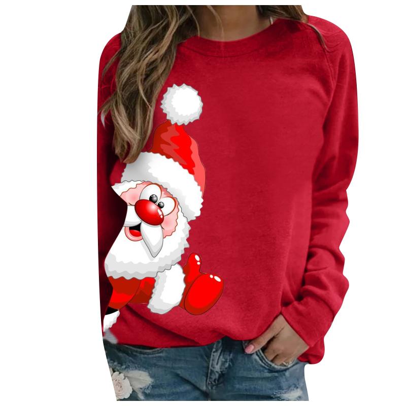 

Women' Hoodies & Sweatshirts Sudaderas De Mujer Christmas Round Neck Long Sleeve Pullover Casual Printed Fleece Sweatshirt Women Bluza Dams, Black