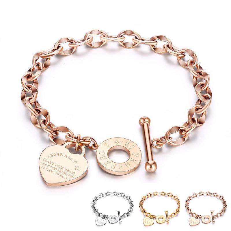 

Charm Bracelets Love Heart Stainless Steel Bracelet&Bangle Eternal Pendant Brand Design Women Elegant Chain Jewelry Gifts, Golden;silver