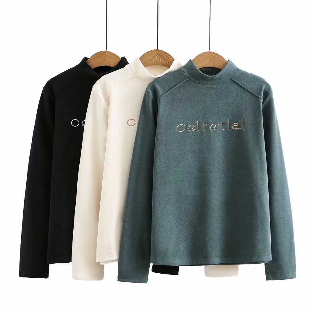 

Autumn winter Korean embroidered letter double sided de Plush bottomed shirt oversized women's pullover 210607, Black