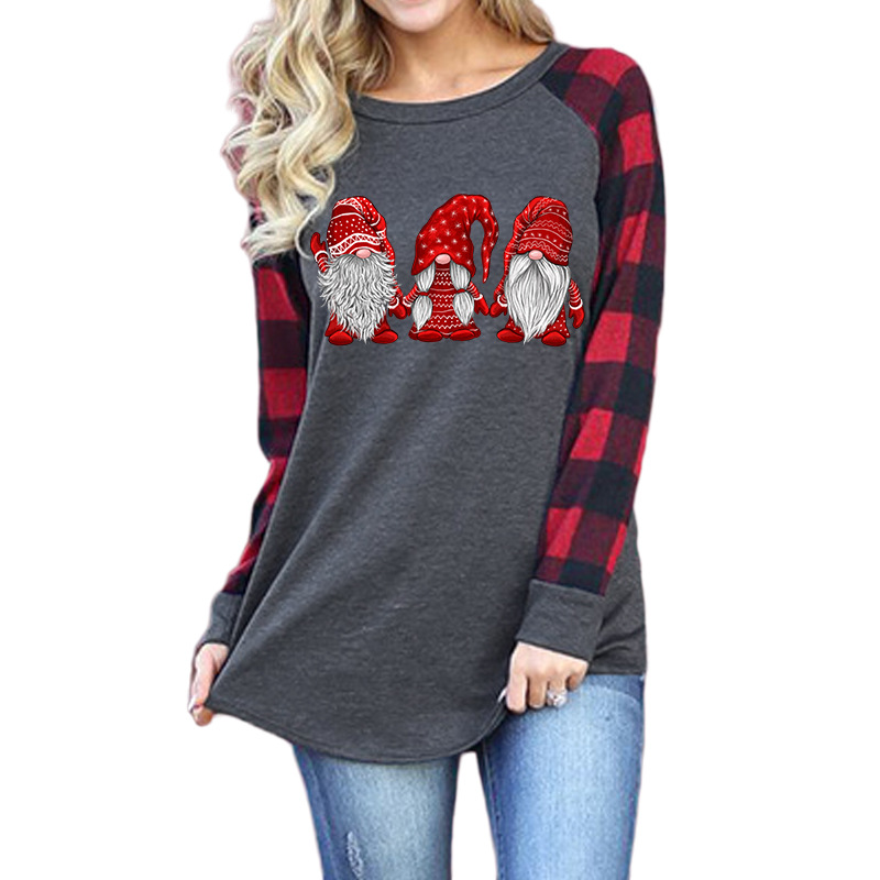 

Santa pattern printed round neck raglan loose bottoming shirt long sleeve t-shirt women, Picture1