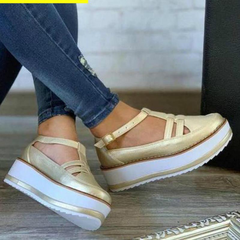 

New Women Sandals Buckle Strap Flock Summer Shoes Chaussures Femme Flat Platform Sandalias Plus Size Fashion Gladiator Wedges, Black