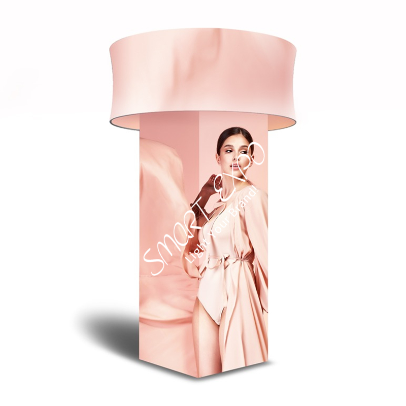 Exhibition Advertising Display Standing Square Colum with Lightweight Aluminum Tubing Structure Top Circle Tension Fabric Graphic-image-403469120