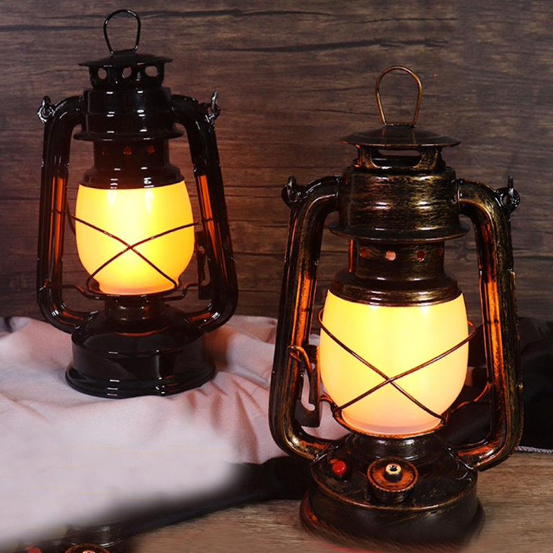 

Night Lights Thrisdar Iron Vintage Kerosene Lantern Table Light Creative Bar Cafe Restuarant Pub Gazebo Bedroom Flame Effect Oil Lamp