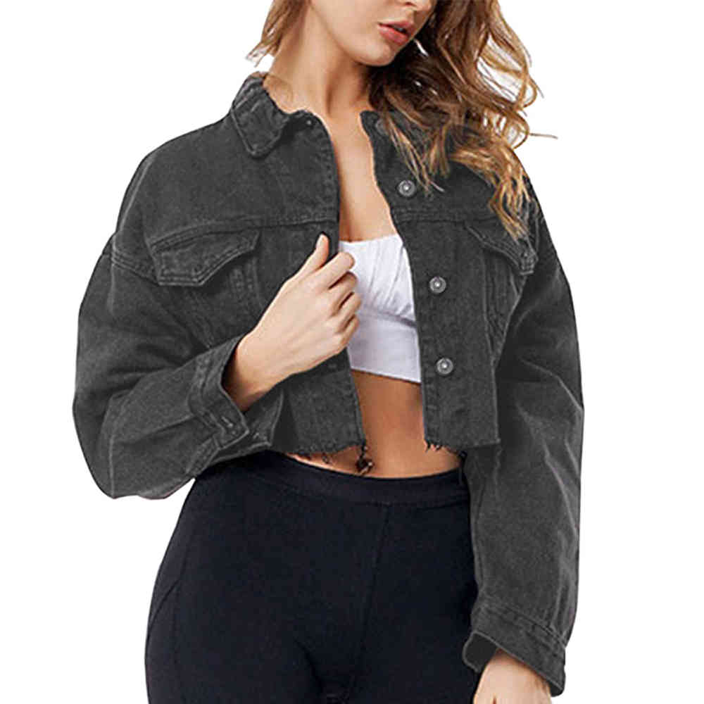 

Sexy Slimming Ripped Short Women Jacket Fringed Denim ing Style Cool Casual Outwear, Gray