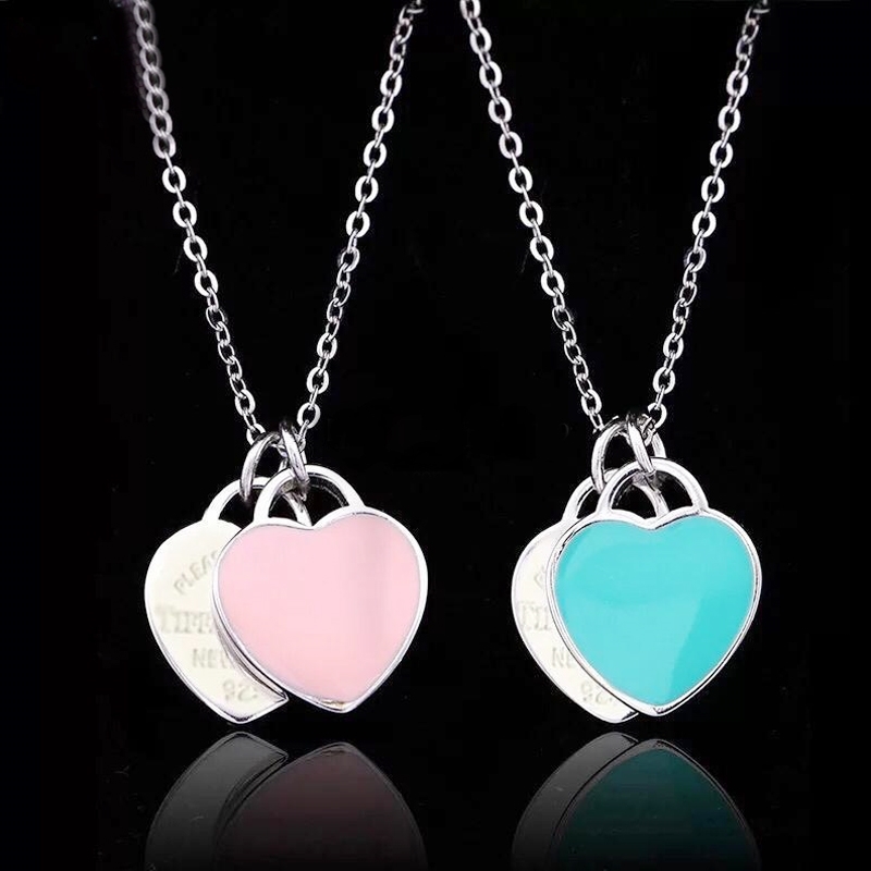 

2020 fashion woman Stainless Steel Double Heart Pendant Necklace Please return to New York 925 Letters necklace jewelry, Silver