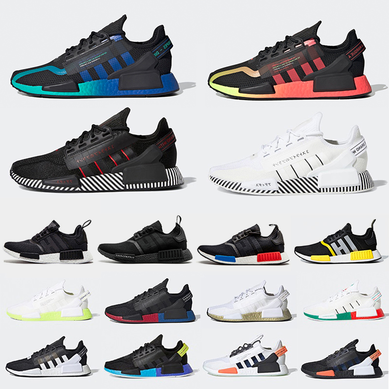 

Dazzle camo nmd r1 v2 mens running shoes Gradient Neon aqua tones mexico city gold metallic core black men women trainers sports sneakers, Color#26