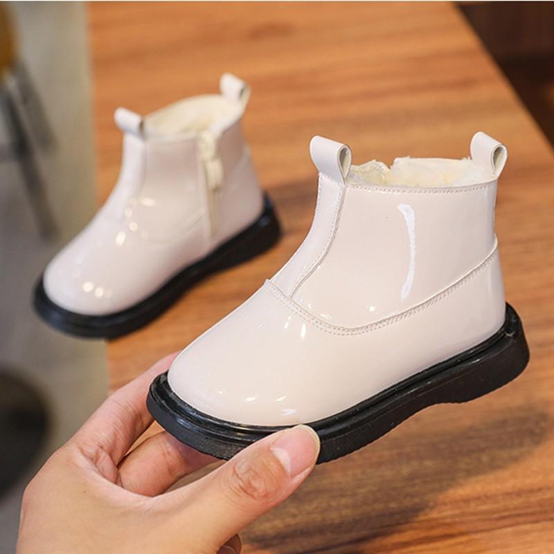 

Boots Winter Children Plush Warm Shoes Kids Snow Baby Soft Soles Non-slip Ankle Infant Toddler Short 1 2 3 Y, White