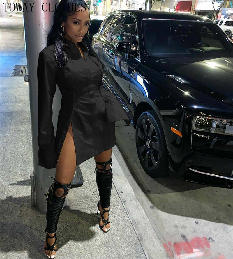 

2021women dot print pleated skater dress women dress shirt turndown collar buttoned design dress, Black;gray
